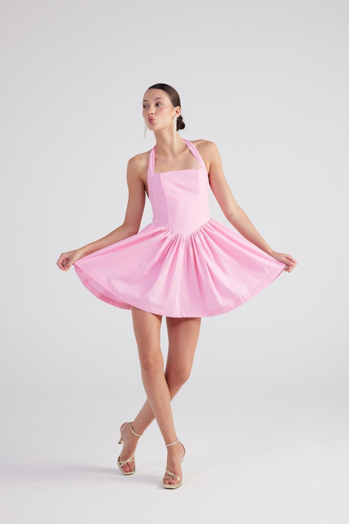 Teresa Women's Pink Pleated Skirt Mini A-Line Dress