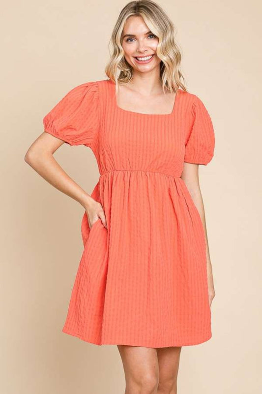 Culture Code Women's Textured Square Neck Short Sleeve A-Line Dress