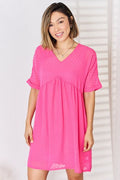 Zenana Women's Swiss Dot Rolled Short Sleeve Babydoll Dress