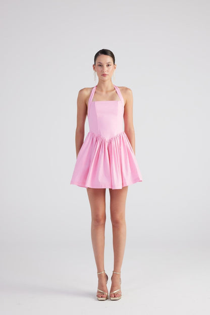 Teresa Women's Pink Pleated Skirt Mini A-Line Dress