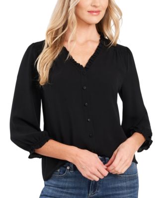 Women's Ruffled Button-Front 3/4-Sleeve Blouse