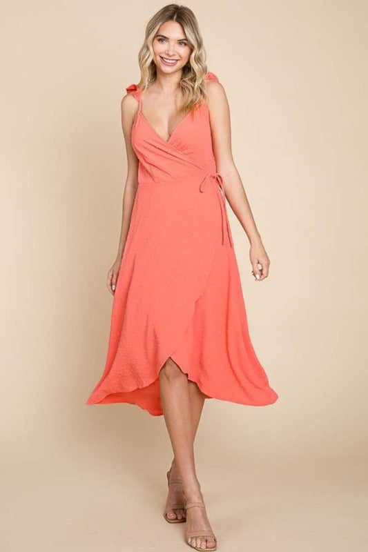 Women's Ruffle Detail Surplice Wrap Slip Maxi Dress