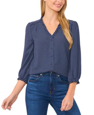 Women's Ruffled V-Neck Button-Front Blouse