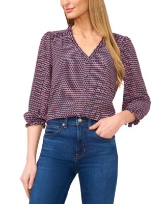Women's Ruffled V-Neck Button-Front Blouse