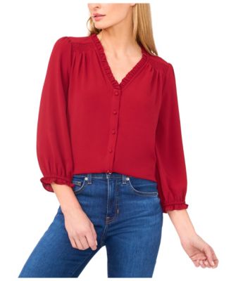 Women's Ruffled Button-Front 3/4-Sleeve Blouse