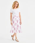 Women's Floral-Print Pull-On Midi Skirt