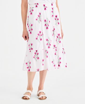 Women's Floral-Print Pull-On Midi Skirt