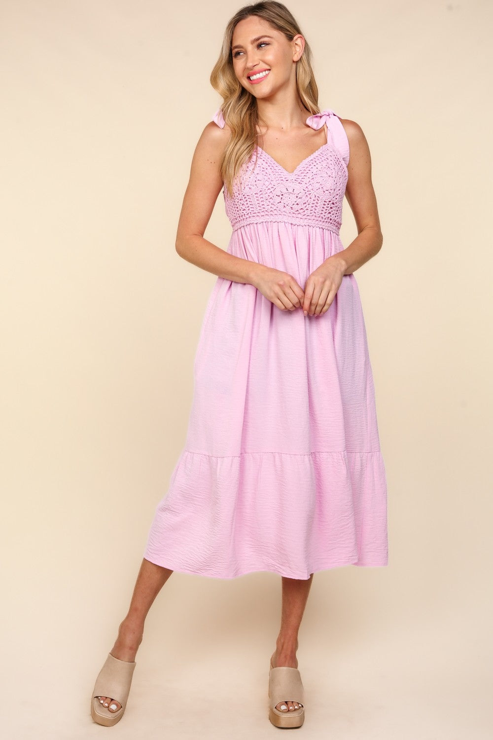 Women's Crochet Lace Ruffle Hem Cami Midi Dress