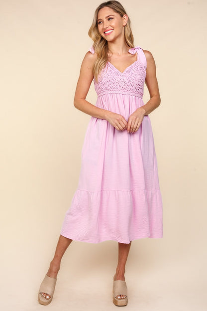 Women's Crochet Lace Ruffle Hem Cami Midi Dress