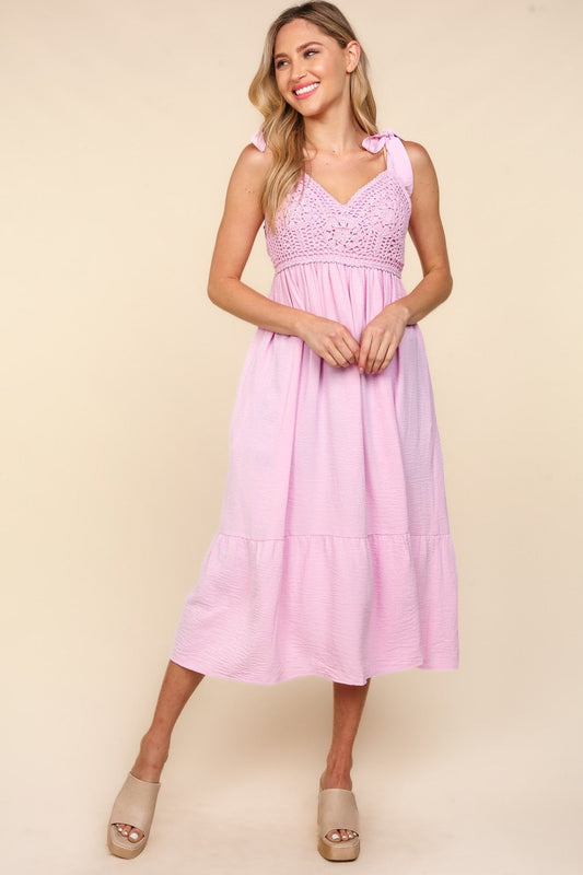 Women's Crochet Lace Ruffle Hem Cami Midi Dress