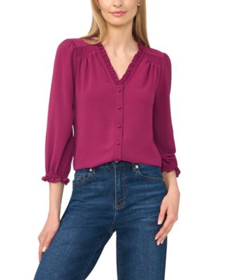 Women's Ruffled Button-Front 3/4-Sleeve Blouse