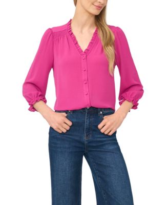 Women's Ruffled Button-Front 3/4-Sleeve Blouse