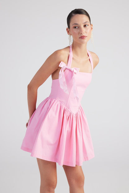 Teresa Women's Pink Pleated Skirt Mini A-Line Dress