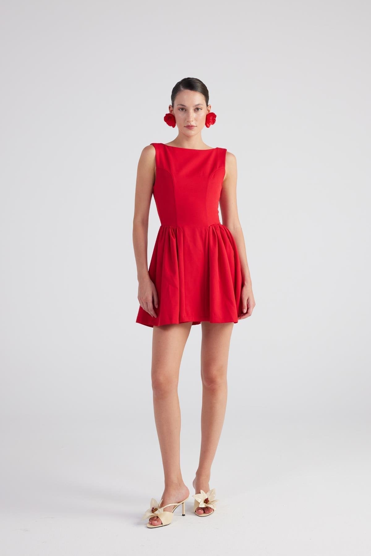 Alena Women's Pleated Skirt Mini A-Line Dress