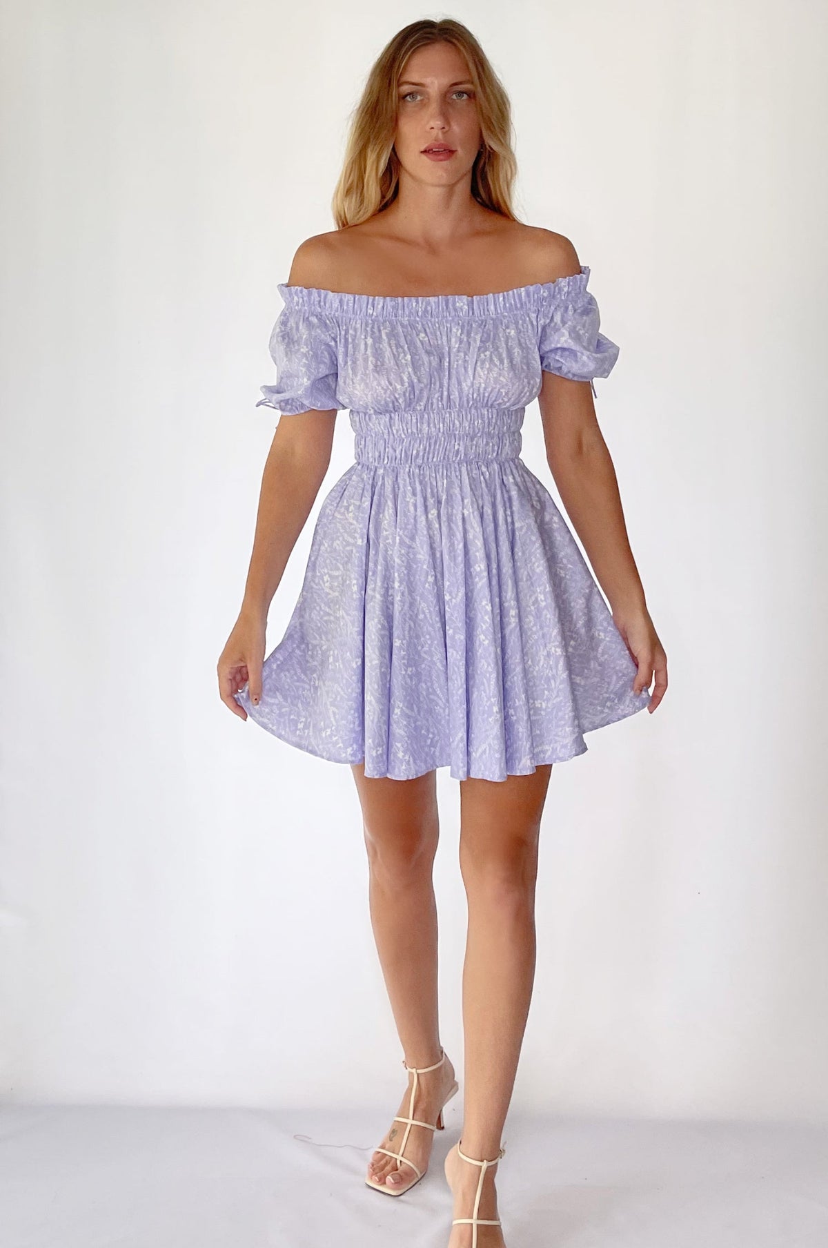 Butterfly Bliss Women's Organic Cotton Off-the-Shoulder Smocked Mini Dress