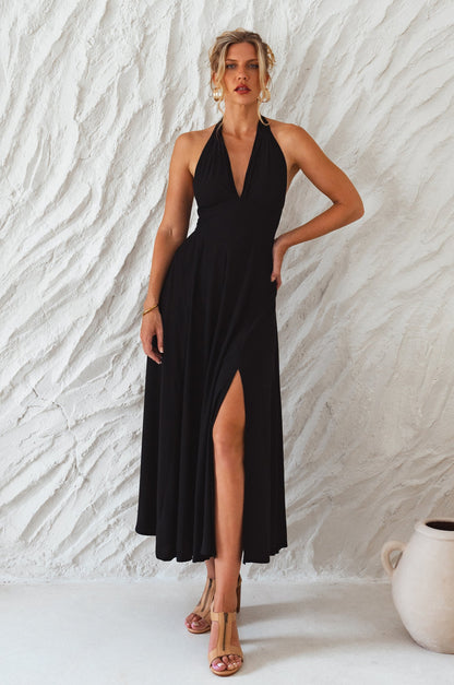 Costa Brava Women's Halterneck Smocked Back Flowing Rayon Maxi Dress