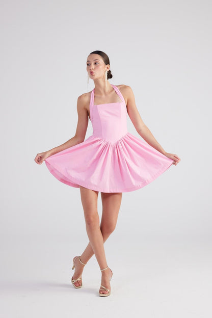 Teresa Women's Pink Pleated Skirt Mini A-Line Dress
