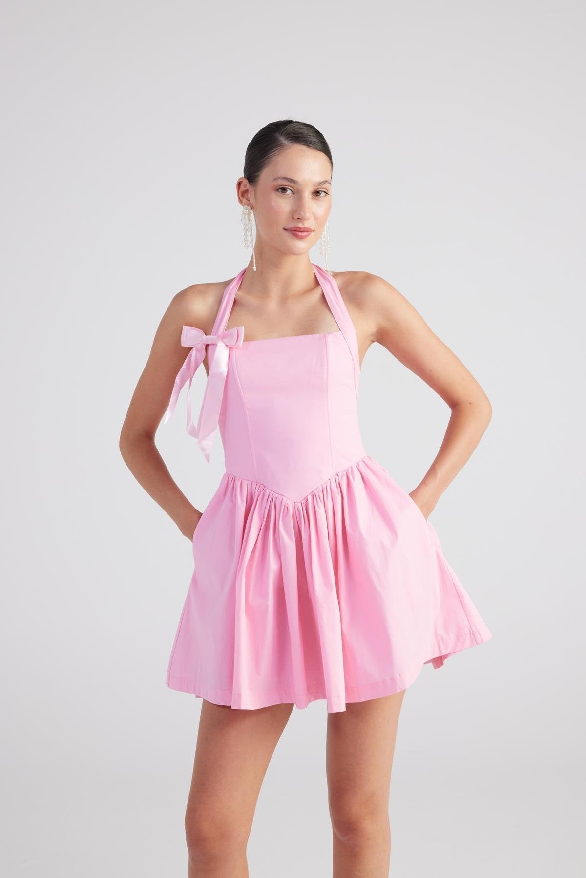 Teresa Women's Pink Pleated Skirt Mini A-Line Dress
