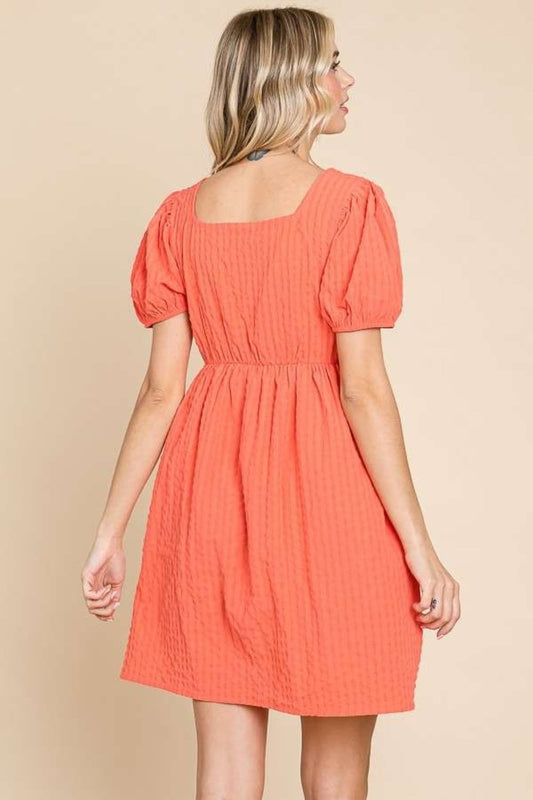 Culture Code Women's Textured Square Neck Short Sleeve A-Line Dress