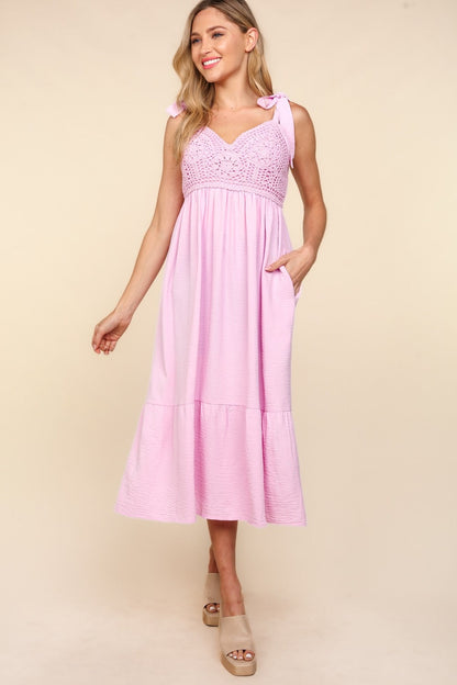 Women's Crochet Lace Ruffle Hem Cami Midi Dress