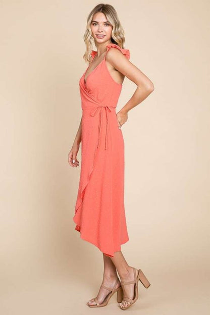 Women's Ruffle Detail Surplice Wrap Slip Maxi Dress