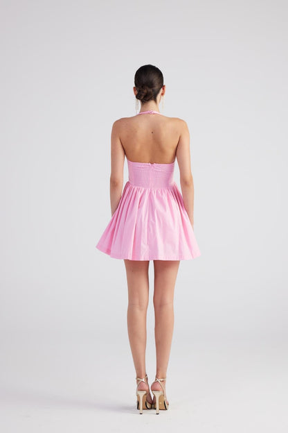 Teresa Women's Pink Pleated Skirt Mini A-Line Dress