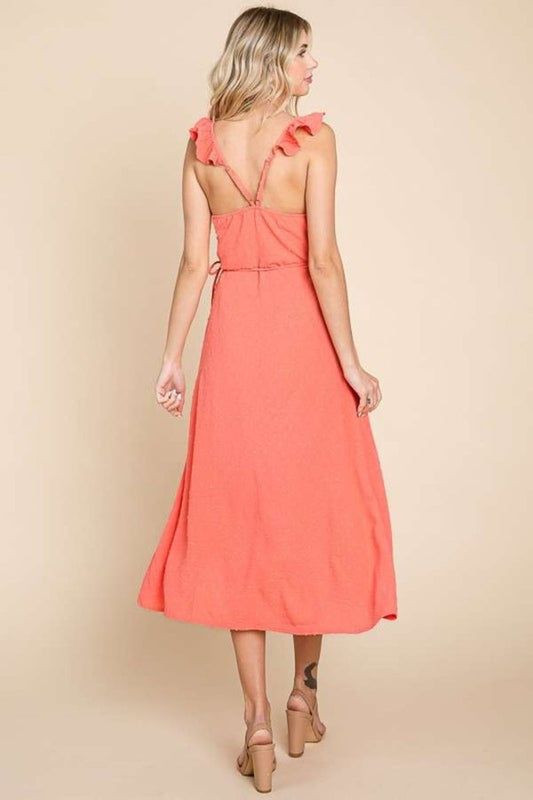 Women's Ruffle Detail Surplice Wrap Slip Maxi Dress