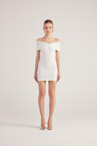 Muse Women's White Bardot Neck Off-the-Shoulder Mini Dress