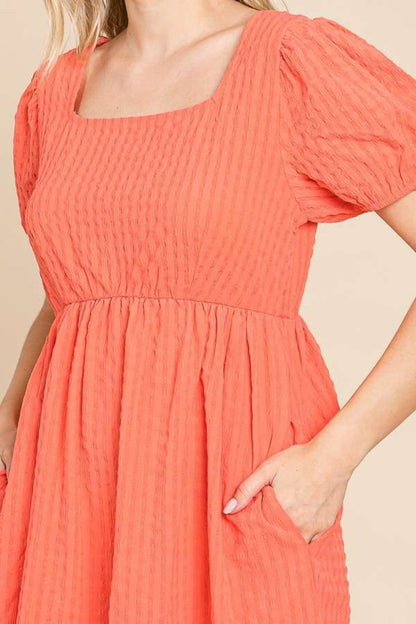 Culture Code Women's Textured Square Neck Short Sleeve A-Line Dress